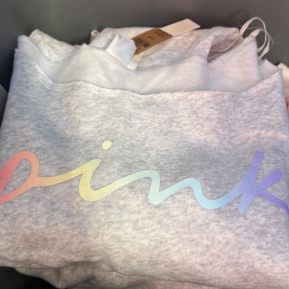 VS Pink gray rainbow logo off shoulder crop sweatshirt top - Picture 3 of 3